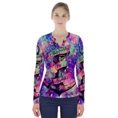 Anchor Purple Space V-neck Long Sleeve Top by Bedest