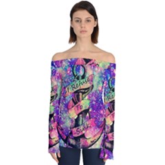 Anchor Purple Space Off Shoulder Long Sleeve Top by Bedest