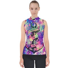 Anchor Purple Space Mock Neck Shell Top by Bedest