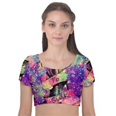 Anchor Purple Space Velvet Short Sleeve Crop Top  by Bedest