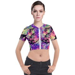 Anchor Purple Space Short Sleeve Cropped Jacket by Bedest