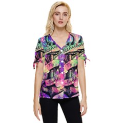 Anchor Purple Space Bow Sleeve Button Up Top by Bedest