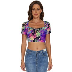 Anchor Purple Space Short Sleeve Square Neckline Crop Top  by Bedest