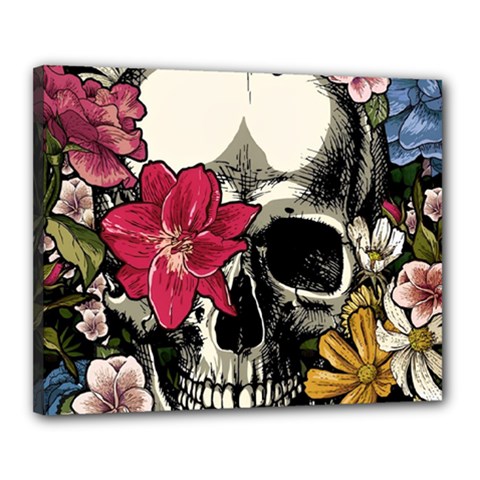 Skull Flowers American Native Dream Catcher Legend Canvas 20  X 16  (stretched) by Bedest