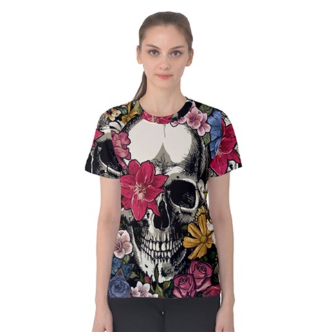 Skull Flowers American Native Dream Catcher Legend Women s Cotton T-shirt by Bedest