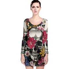 Skull Flowers American Native Dream Catcher Legend Long Sleeve Bodycon Dress by Bedest