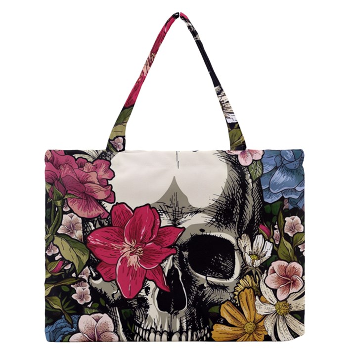 Skull Flowers American Native Dream Catcher Legend Zipper Medium Tote Bag