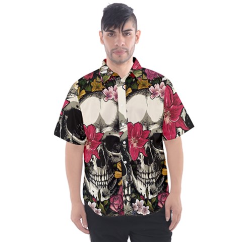 Skull Flowers American Native Dream Catcher Legend Men s Short Sleeve Shirt by Bedest