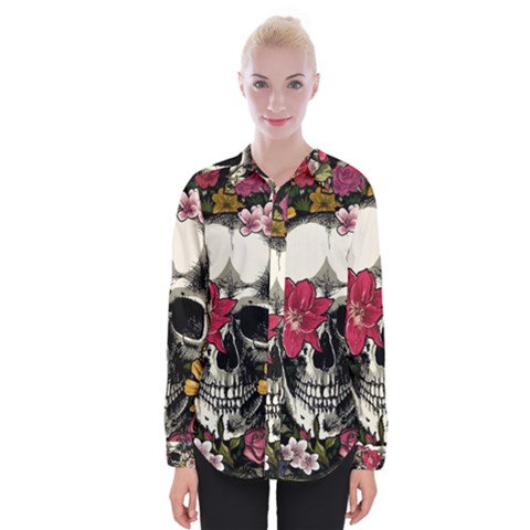 Skull Flowers American Native Dream Catcher Legend Womens Long Sleeve Shirt by Bedest