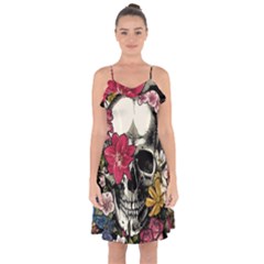 Skull Flowers American Native Dream Catcher Legend Ruffle Detail Chiffon Dress by Bedest