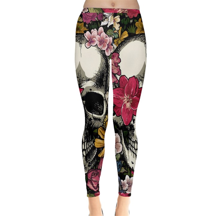 Skull Flowers American Native Dream Catcher Legend Inside Out Leggings