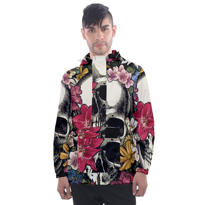 Skull Flowers American Native Dream Catcher Legend Men s Front Pocket Pullover Windbreaker