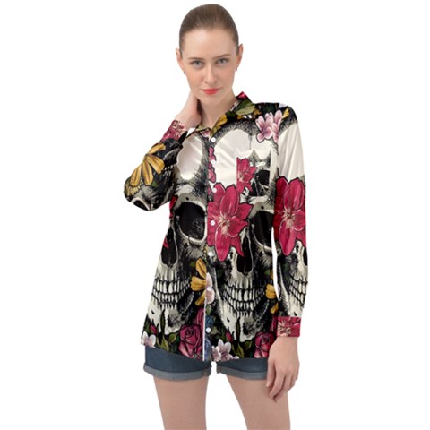 Skull Flowers American Native Dream Catcher Legend Long Sleeve Satin Shirt by Bedest