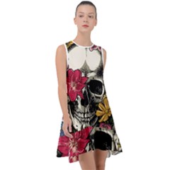 Skull Flowers American Native Dream Catcher Legend Frill Swing Dress by Bedest