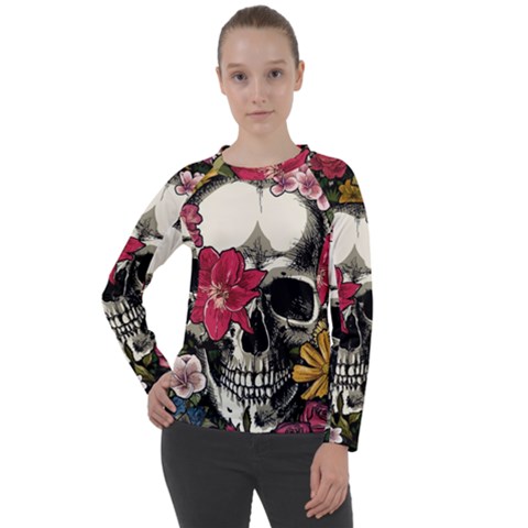 Skull Flowers American Native Dream Catcher Legend Women s Long Sleeve Raglan T-shirt by Bedest