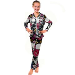 Skull Flowers American Native Dream Catcher Legend Kids  Satin Long Sleeve Pajamas Set by Bedest