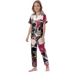 Skull Flowers American Native Dream Catcher Legend Kids  Satin Short Sleeve Pajamas Set by Bedest