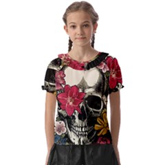 Skull Flowers American Native Dream Catcher Legend Kids  Frill Chiffon Blouse by Bedest