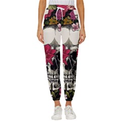 Skull Flowers American Native Dream Catcher Legend Women s Cropped Drawstring Pants