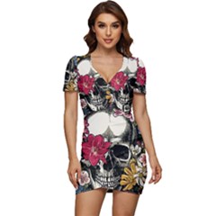 Skull Flowers American Native Dream Catcher Legend Low Cut Cap Sleeve Mini Dress by Bedest