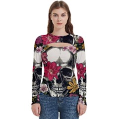 Skull Flowers American Native Dream Catcher Legend Women s Cut Out Long Sleeve T-shirt by Bedest