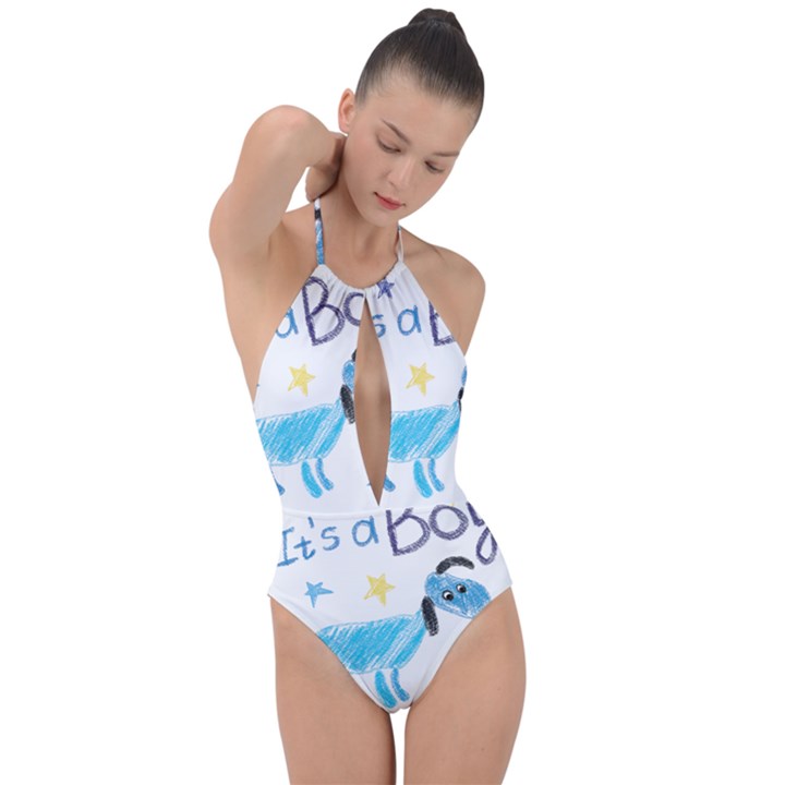 It s a boy Plunge Cut Halter Swimsuit