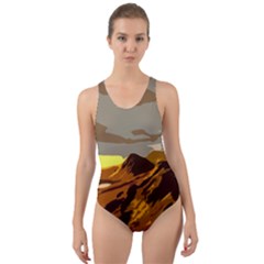 Scotland Monti Mountains Mountain Cut-out Back One Piece Swimsuit