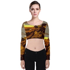 Scotland Monti Mountains Mountain Velvet Long Sleeve Crop Top by Cendanart