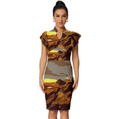 Scotland Monti Mountains Mountain Vintage Frill Sleeve V-neck Bodycon Dress by Cendanart