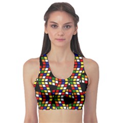 Graphic Pattern Rubiks Cube Fitness Sports Bra by Cendanart