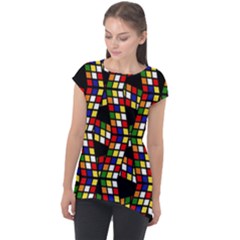 Graphic Pattern Rubiks Cube Cap Sleeve High Low Top by Cendanart