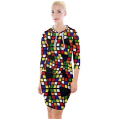 Graphic Pattern Rubiks Cube Quarter Sleeve Hood Bodycon Dress by Cendanart