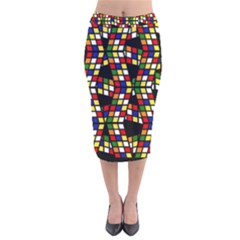 Graphic Pattern Rubiks Cube Velvet Midi Pencil Skirt by Cendanart