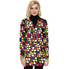 Graphic Pattern Rubiks Cube Button Up Hooded Coat  by Cendanart