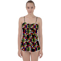 Graphic Pattern Rubiks Cube Babydoll Tankini Top by Cendanart