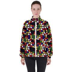 Graphic Pattern Rubiks Cube Women s High Neck Windbreaker by Cendanart