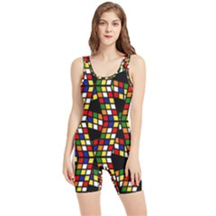 Graphic Pattern Rubiks Cube Women s Wrestling Singlet by Cendanart