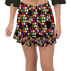 Graphic Pattern Rubiks Cube Fishtail Mini Chiffon Skirt by Cendanart