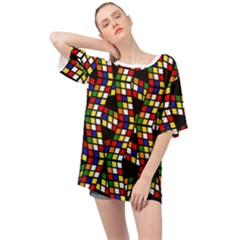 Graphic Pattern Rubiks Cube Oversized Chiffon Top by Cendanart