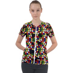 Graphic Pattern Rubiks Cube Short Sleeve Zip Up Jacket by Cendanart