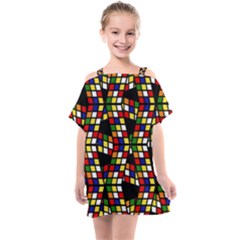 Graphic Pattern Rubiks Cube Kids  One Piece Chiffon Dress by Cendanart