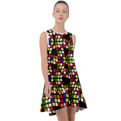 Graphic Pattern Rubiks Cube Frill Swing Dress by Cendanart