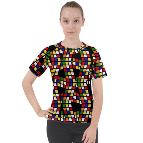 Graphic Pattern Rubiks Cube Women s Sport Raglan T-shirt by Cendanart