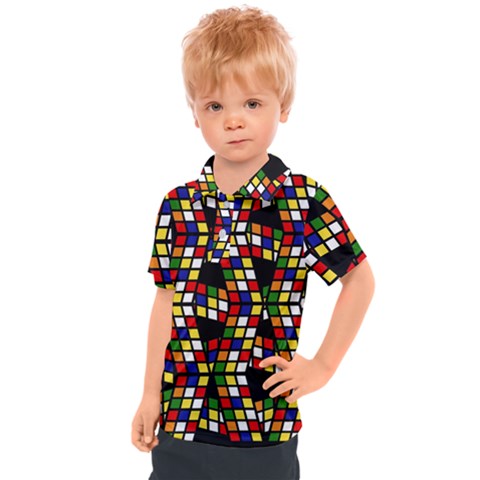 Graphic Pattern Rubiks Cube Kids  Polo T-shirt by Cendanart