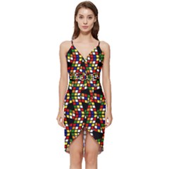 Graphic Pattern Rubiks Cube Wrap Frill Dress by Cendanart