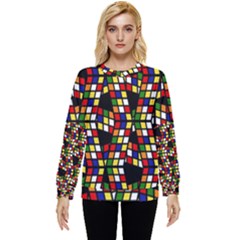 Graphic Pattern Rubiks Cube Hidden Pocket Sweatshirt