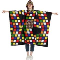 Graphic Pattern Rubiks Cube Women s Hooded Rain Ponchos by Cendanart