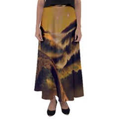 Bridge Of Regret Flared Maxi Skirt by Cendanart