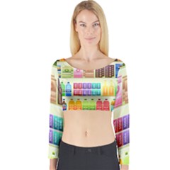 Supermarket Shelf Products Snacks Long Sleeve Crop Top by Cendanart