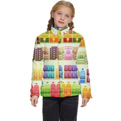 Supermarket Shelf Products Snacks Kids  Puffer Bubble Jacket Coat by Cendanart